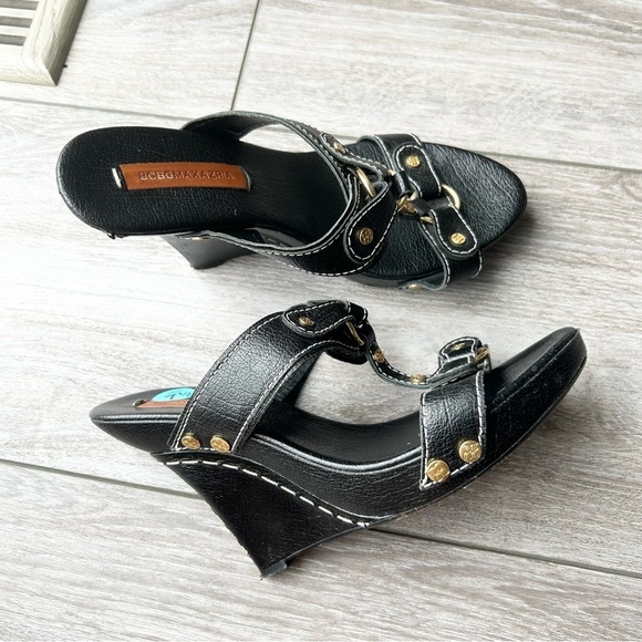 BCBGMAXAZRIA Ma-dara Black Buffalo Wedge Sandals  All Leather - Picture 2 of 16
